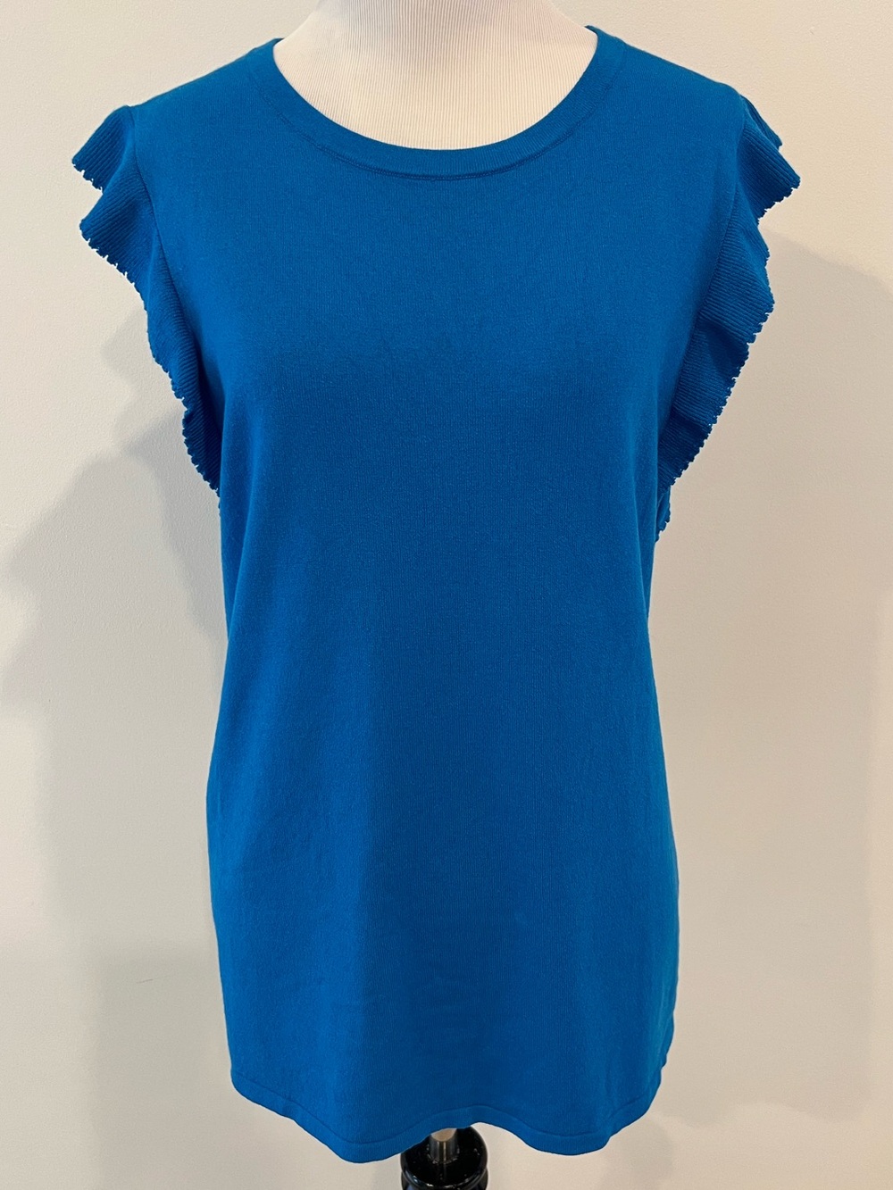 Ann Taylor Factory Blue Ruffle Sleeve Top Womens Sz XL
